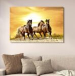 Golden Sunset Running Horses Canvas Art | Seven Horses Vastu Wall Decor