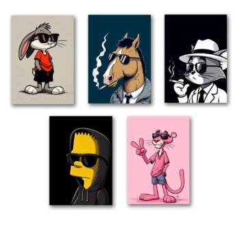 Cartoon Characters 5 Frames Premium Wooden Wall Art Phototiles – Modern Home Decor
