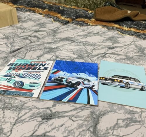 Set of 3 Premium Wall Art Photo Tiles – Modern Home Decor (Burnin Wheels) photo review