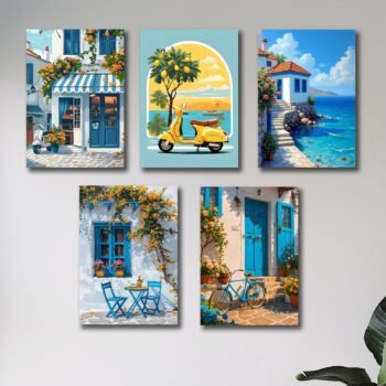 Set of 5 Italian Vintage Home Wall Art Frames ? 8x11" MDF with Sticky Backing