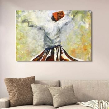 Darwaish & Sufism Canvas Art Depicting Whirling Dervish Wooden Phototiles